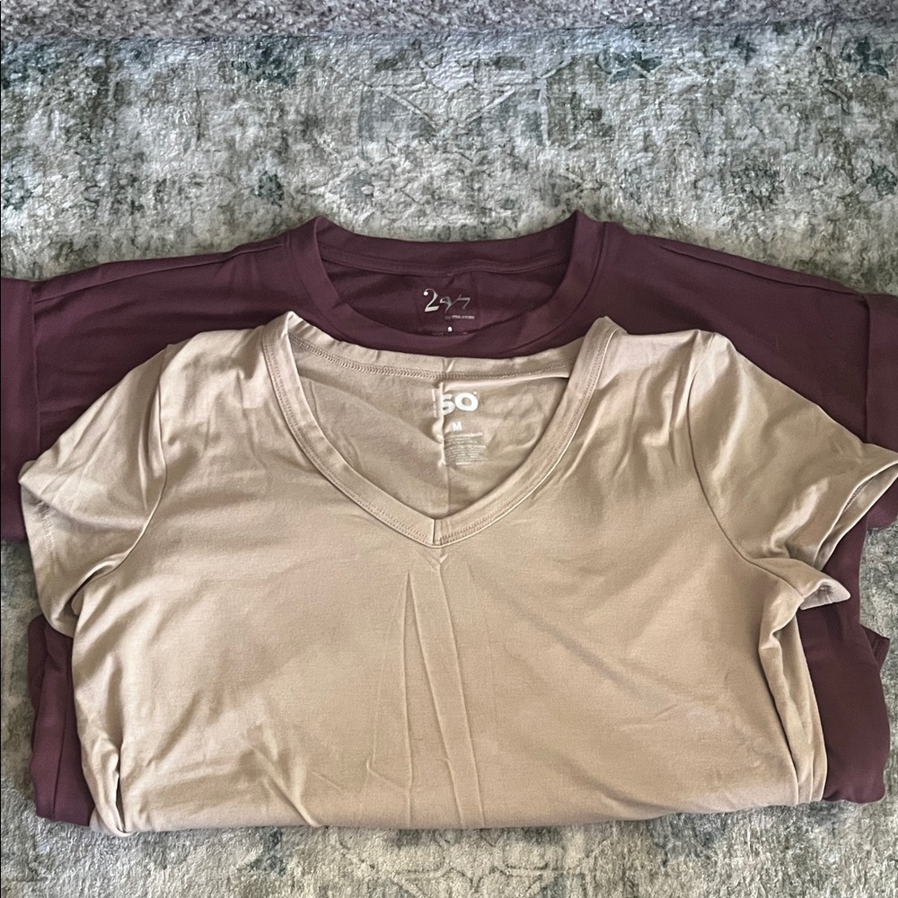 47 Brand Women's V-Neck Tops - Beige and Maroon